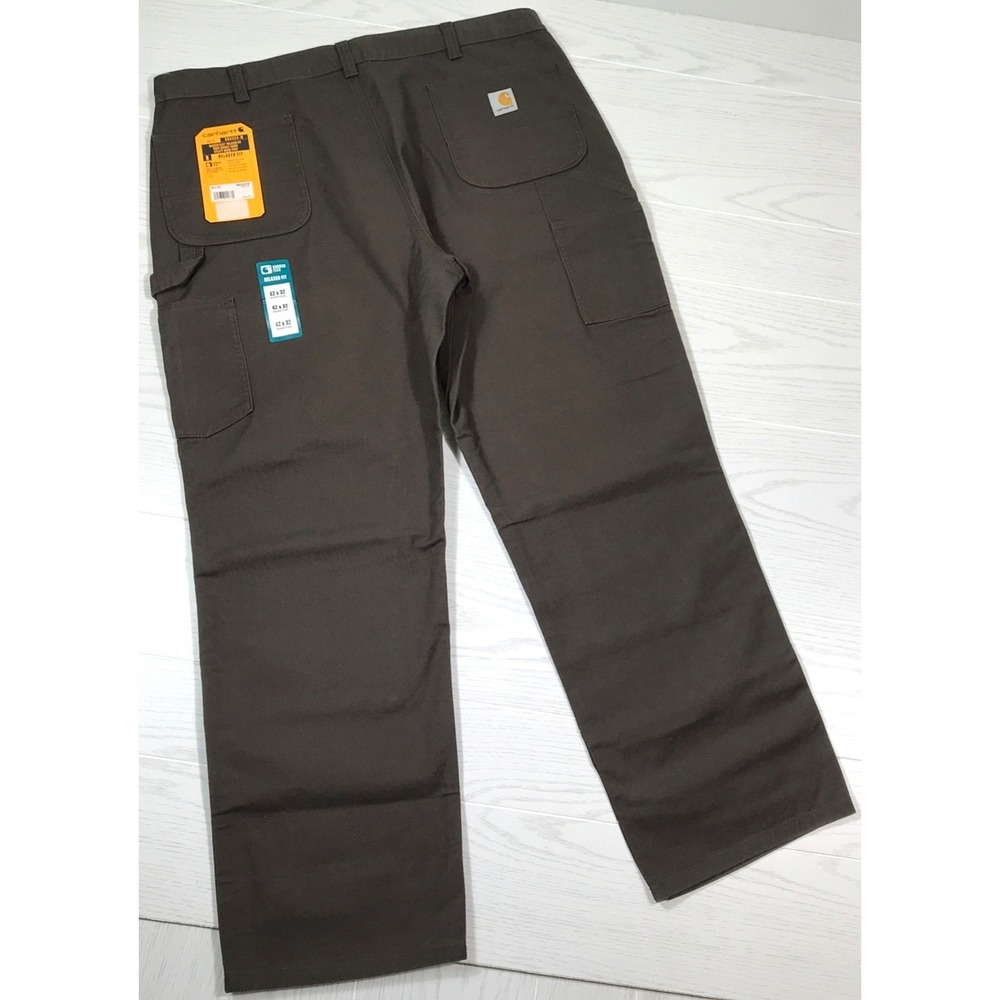 Carhartt Canvas Duck Pants Men 42x32 Brown Flex Double Front Utility Work New